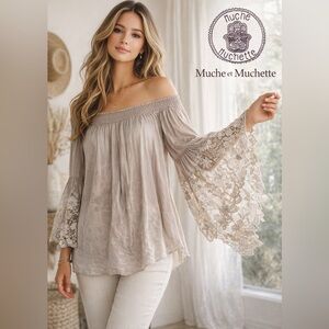 Anthro’s Muche et Muchette Silk Blend Lace Bell Sleeve Boho Blouse EUC Size OS/L